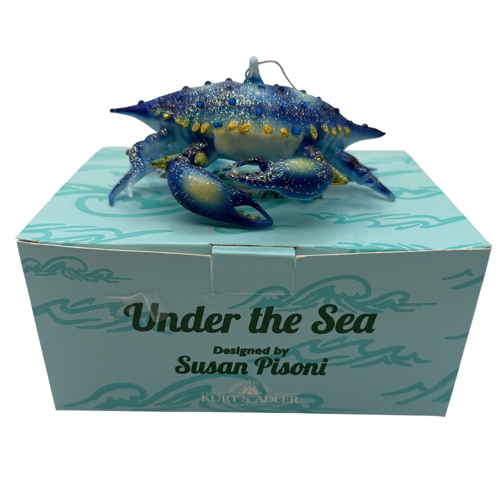 Kurt S Adler Susan Pisoni Under the Sea Blue Crab Glass Christmas Ornament Boxed